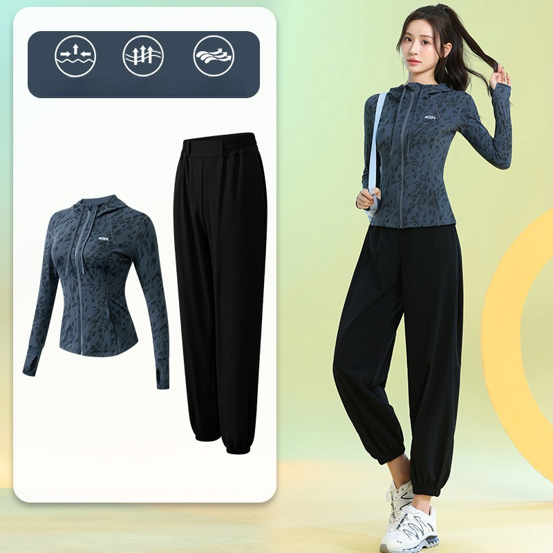 Running Gear Woman - 여성용 러닝 슈트 긴팔 플로럴 지퍼